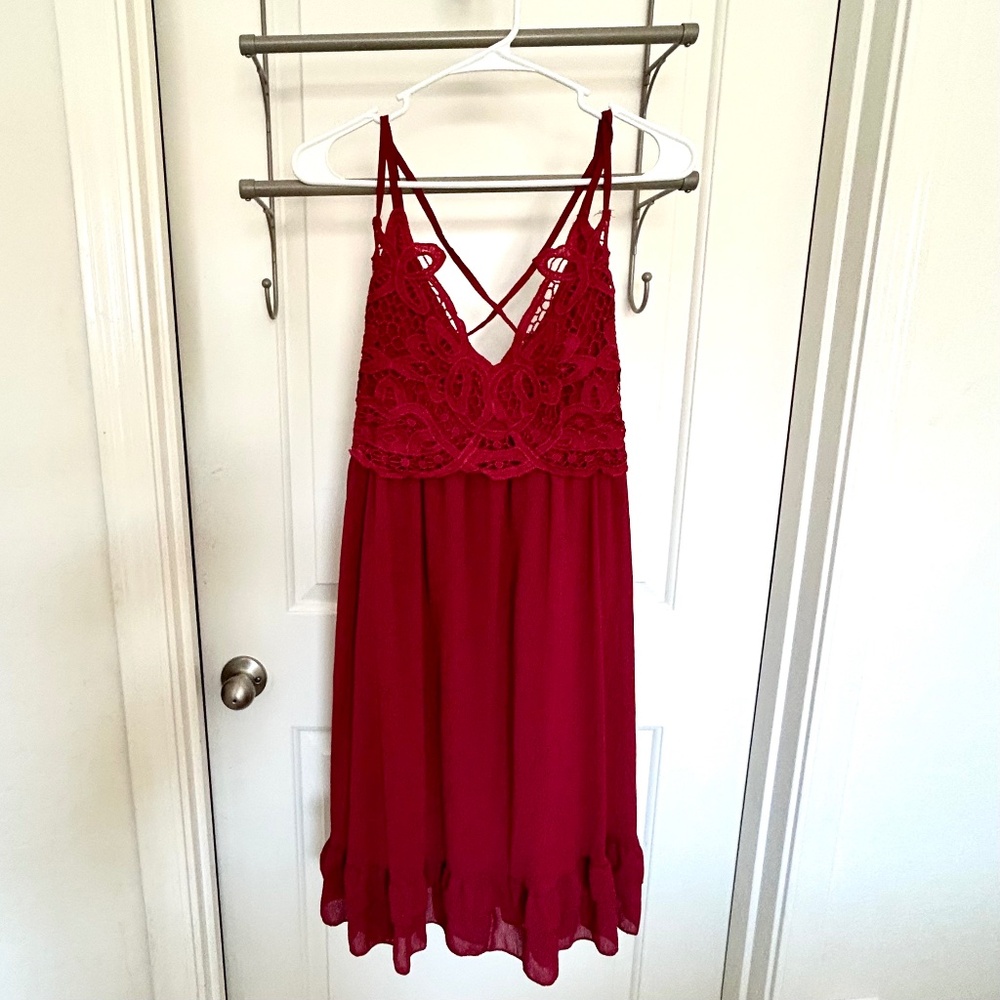 Maroon Strappy, Flowy, Mini Dress